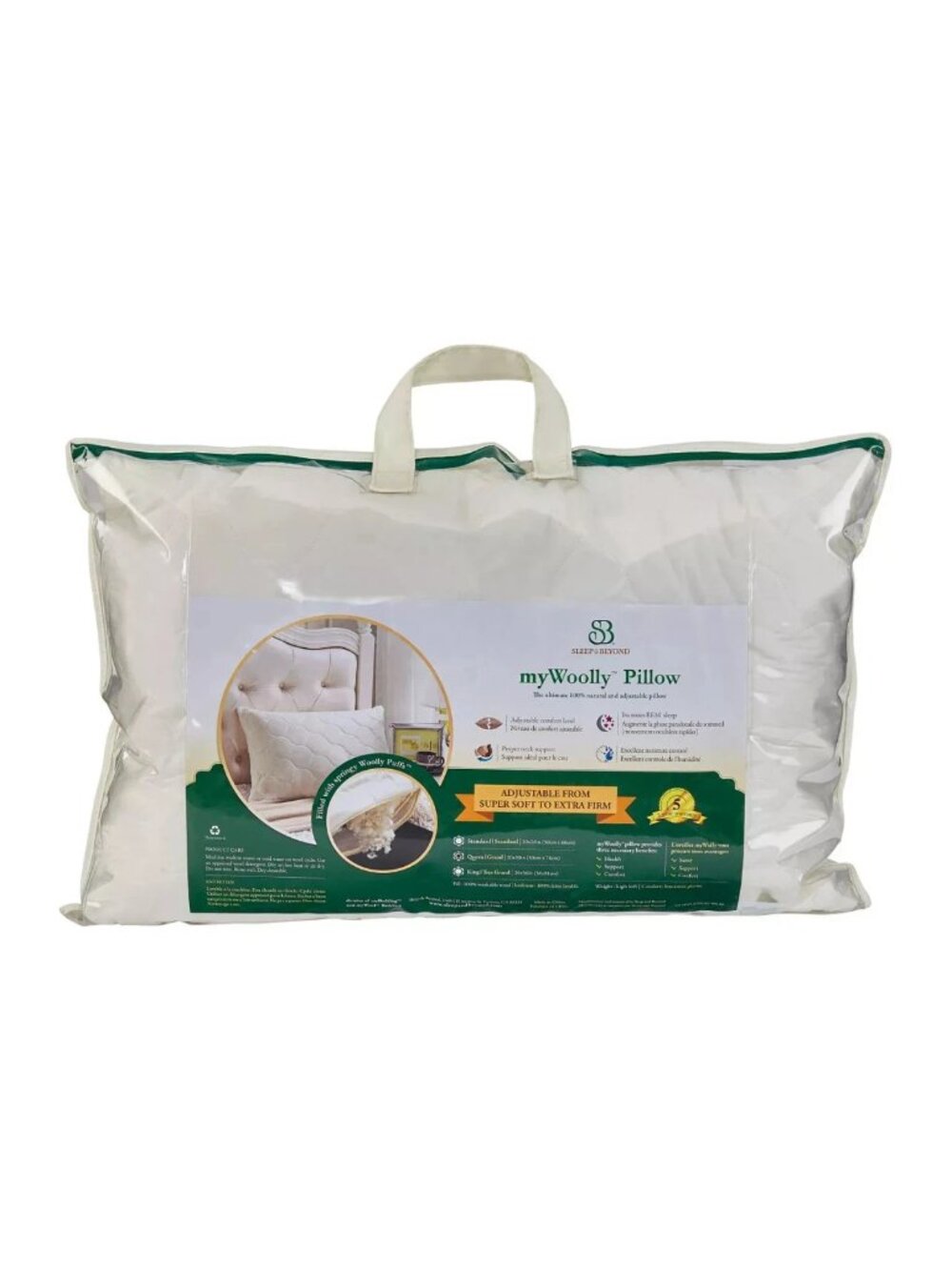 Sleep & Beyond myWoolly Standard Pillow 100% Natural, Adjustable & Washable Wool
